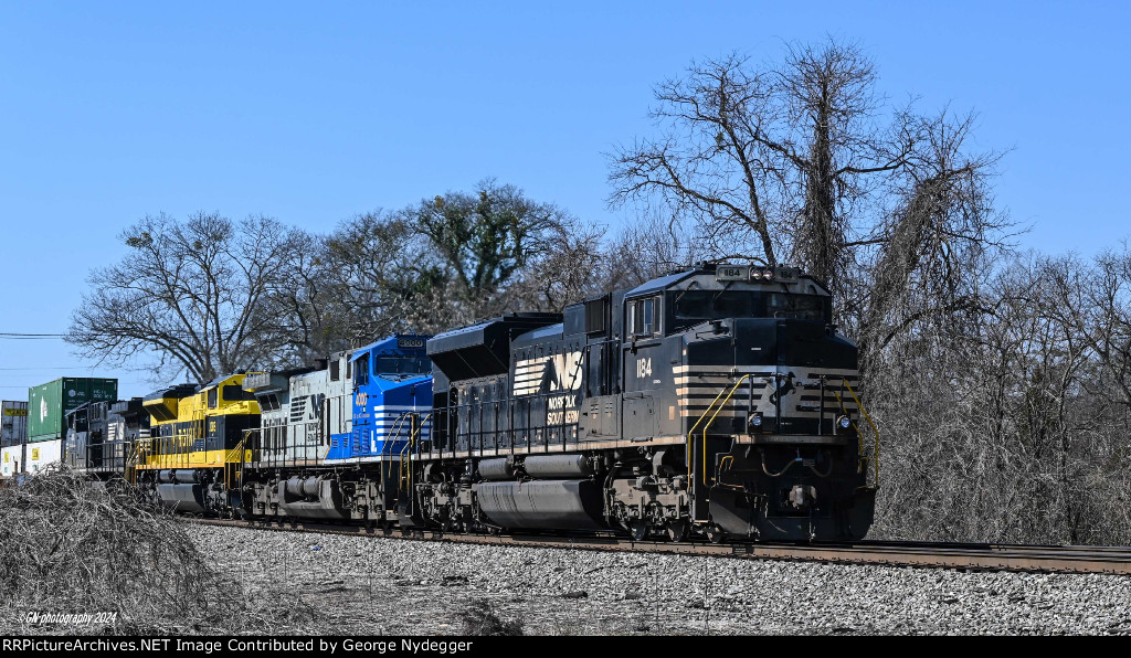 NS 1184 leads an intermodal train